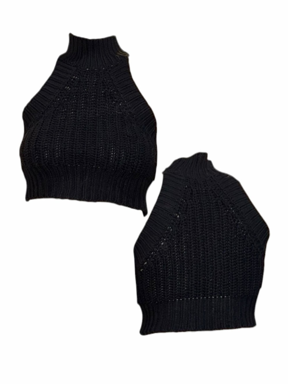 Black Knit Halter Crop Top